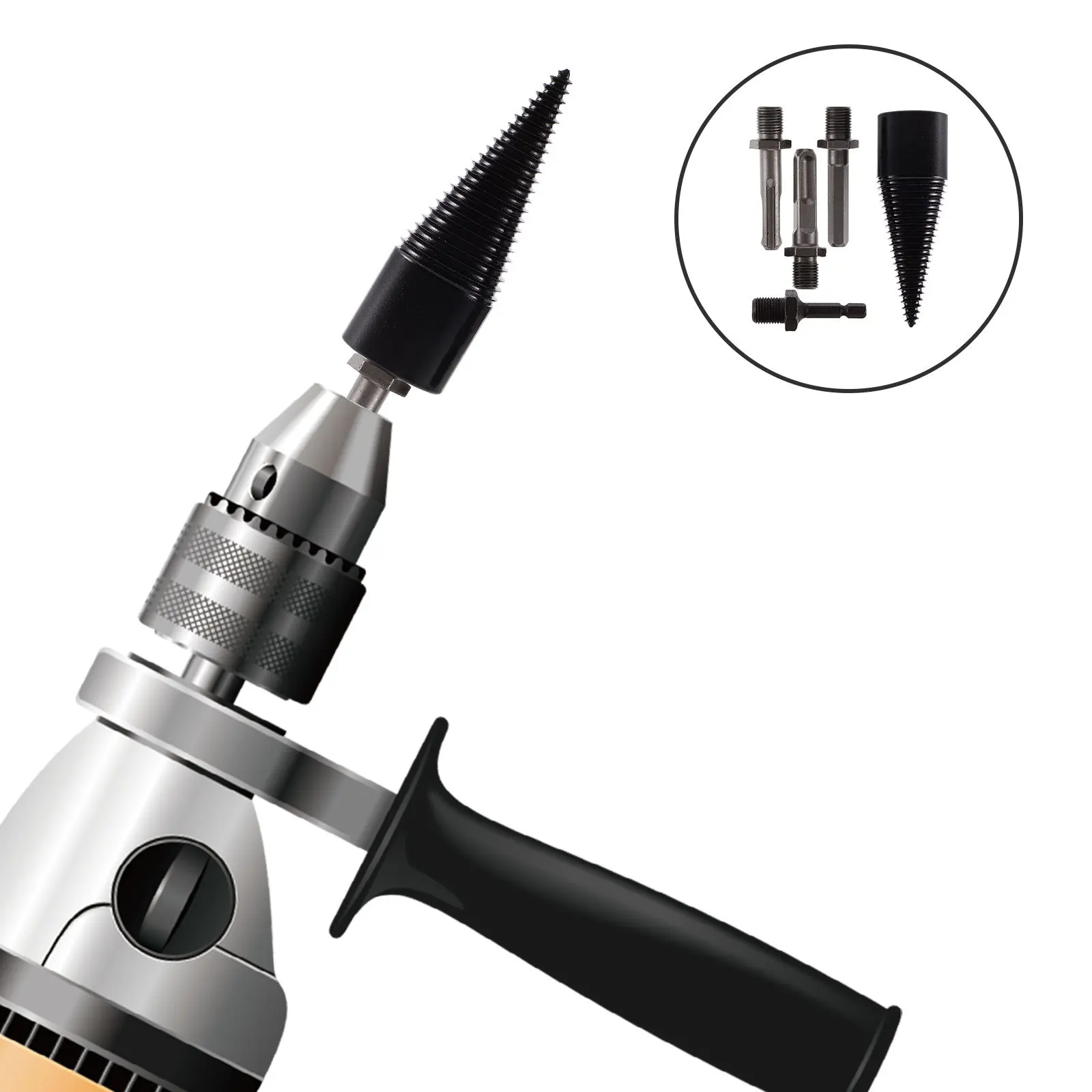 

1 Set Firewood Drill Bit Carbon Steel Wood Splitter Cones For Log Splitting 3 Types Woodworking Tool For Oak Walnut Hickory Wood