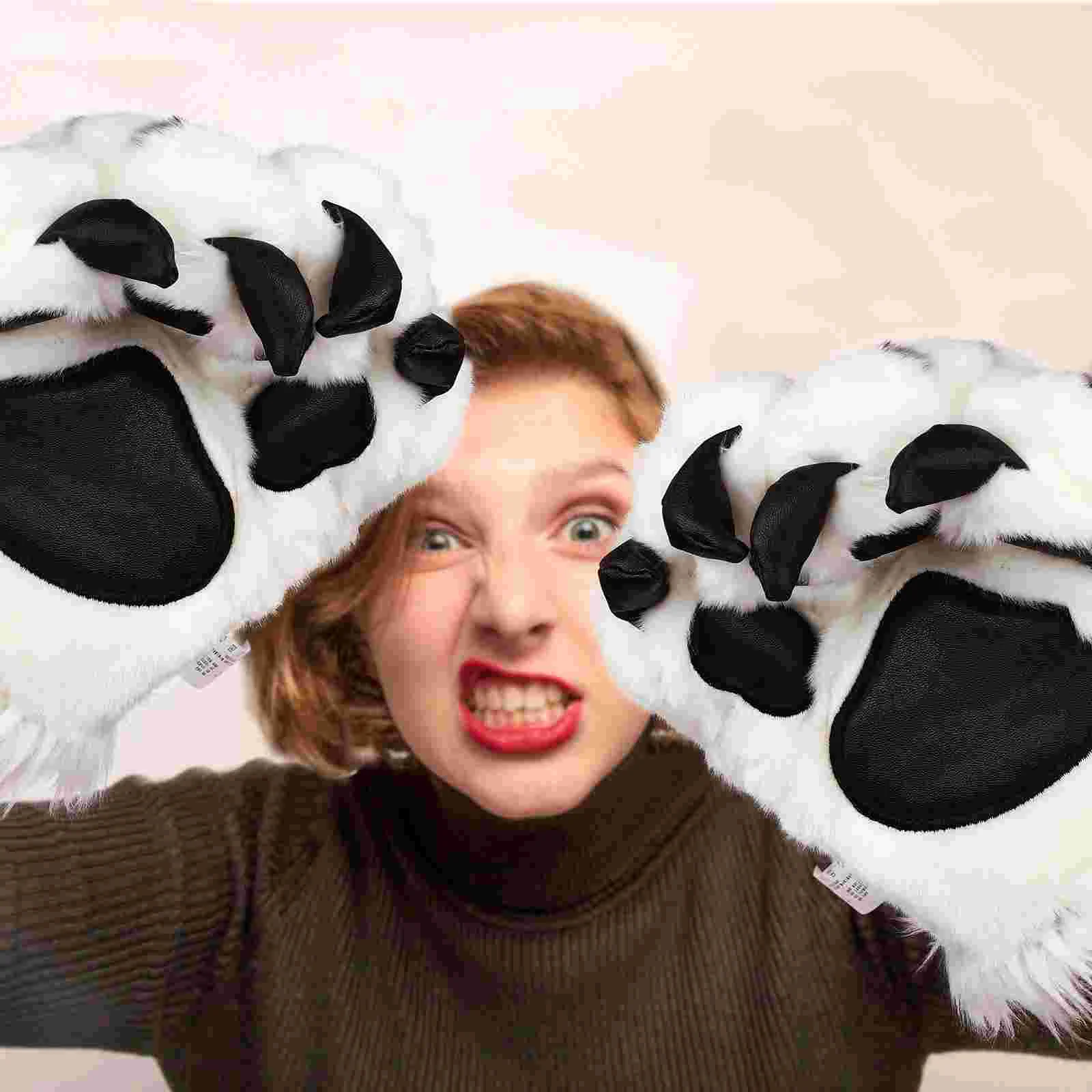 Gloves Clawcostume Paw Furry Claws Paws Plush Adult Wolf White Fursuit Catpalm Party Favors Hand Halloweencosplay