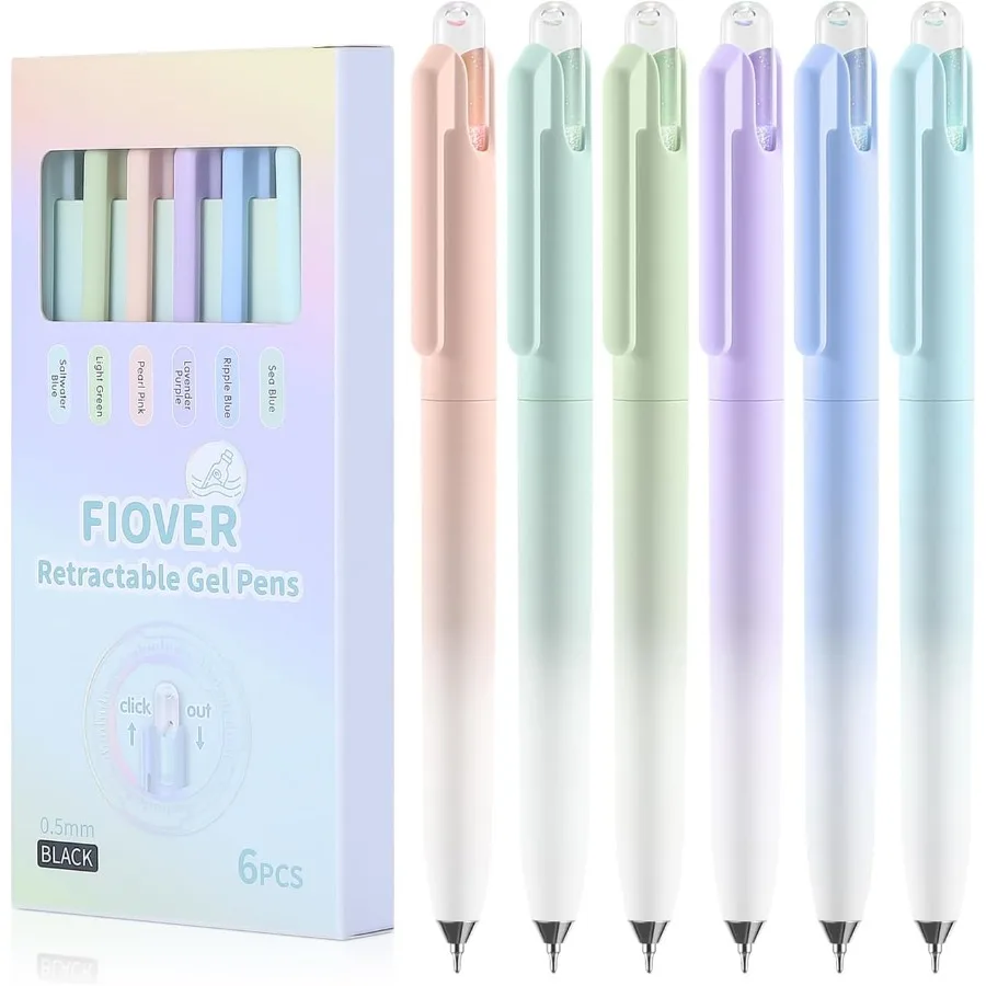 أقلام جل 6 عبوات 0.5 مم زجاجة الانجراف قابلة للسحب ذات نقطة رفيعة وكتابة سلسة وأقلام حبر سوداء سريعة الجفاف ولا تشويه جماليات لطيف Offi
