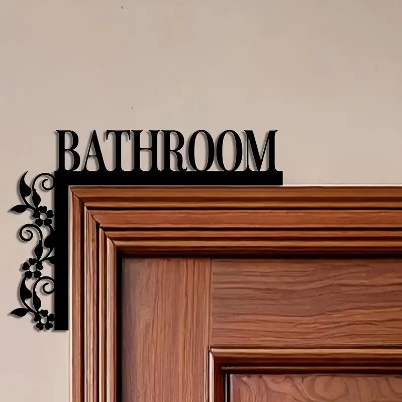 Elegant Metal Bathroom Door Sign, Wall-Mounted Iron Art Decorative Plaque with Floral Design, Suitable for Home Interior Decoration, Bathroom Decor