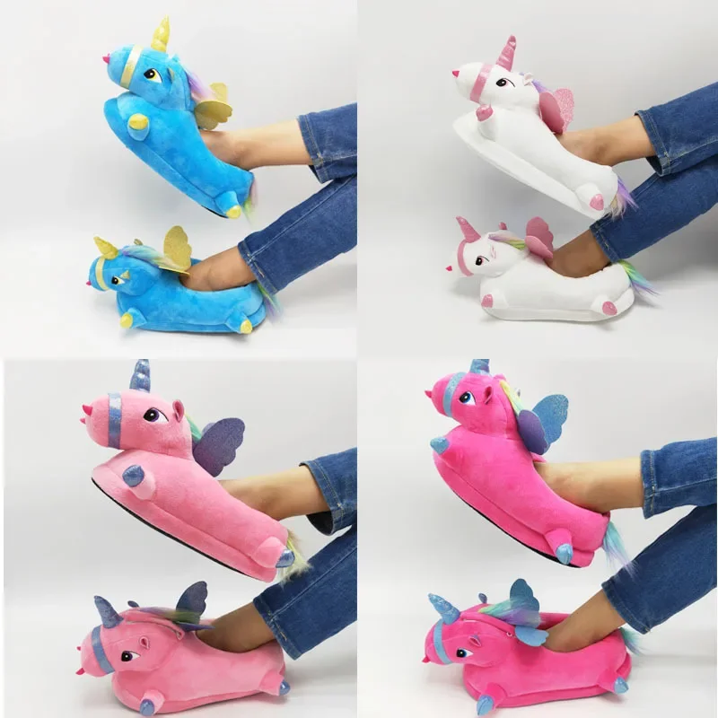 شباشب شتوية دافئة منفوشة على شكل وحيد القرن كرتونية إبداعية مع أحذية منزلية بإضاءة LED للنساء تقدم الشركة المصنعة مباشرة #2