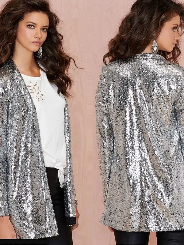 Gold Sequin Western Style Suit Jacket Performance Nightclub Women's Clothes Cross-Border Style Long Sleeve Pure Linen Cotton