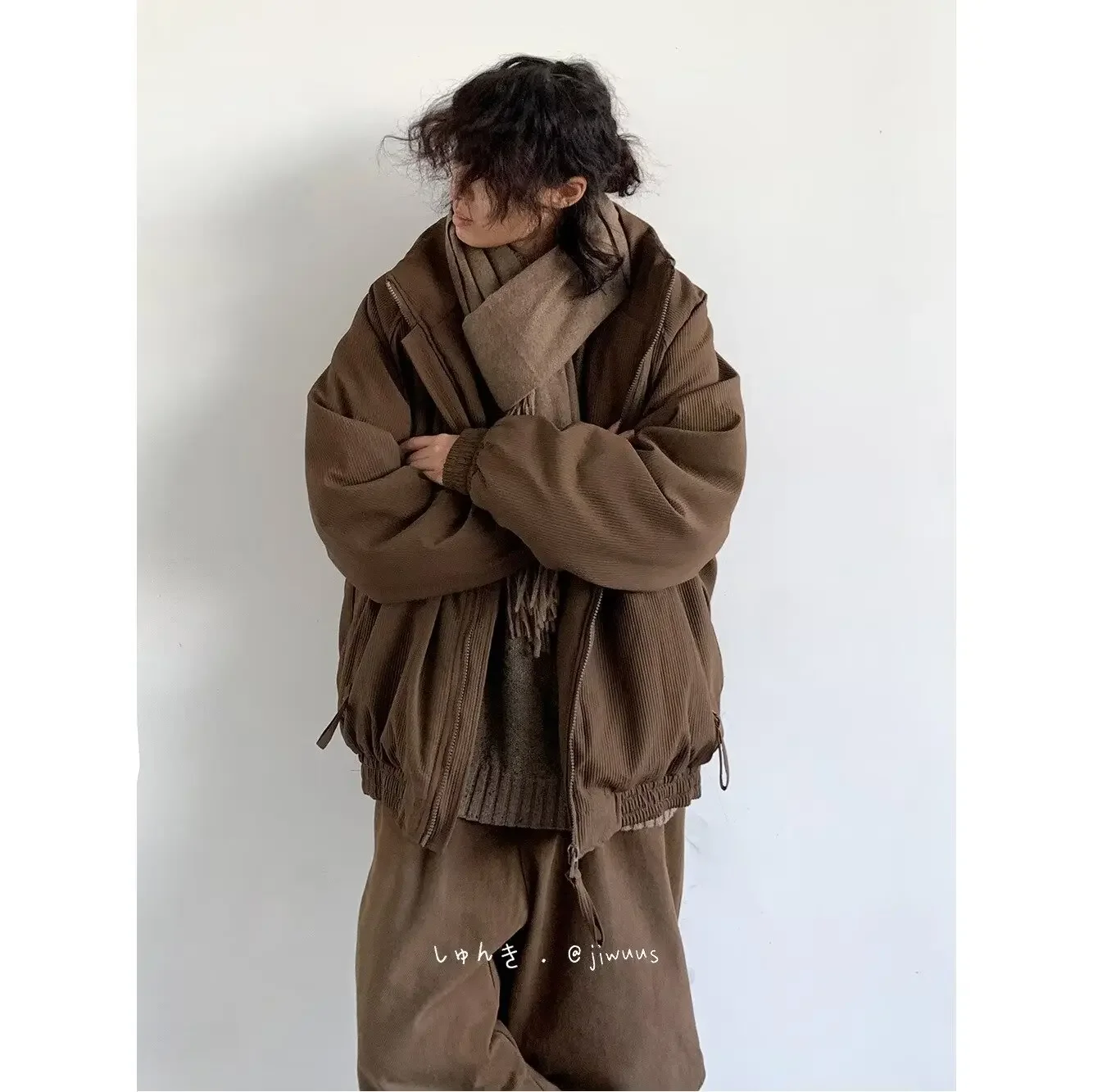 Winter Retro Set Men Women Thickened Warm Lightweight Parka+Loose Straight-leg Wide-leg Casual Cargo Pants Japanese Unisex Suit