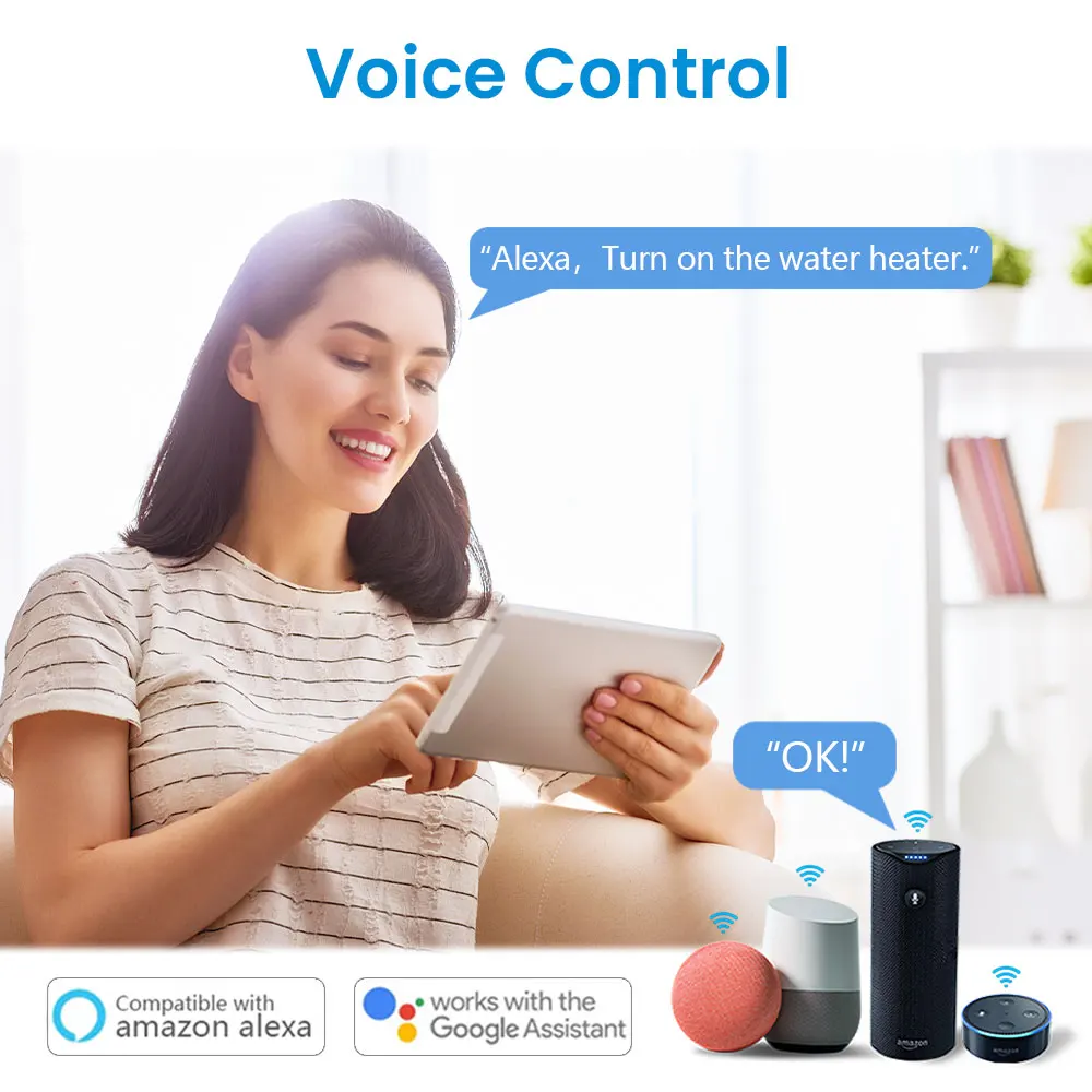 LoraTap WiFi boiler/water heater switch (EU/US/IL) — Tuya Smart Life app remote control, energy monitoring & Alexa/Google voice support 4
