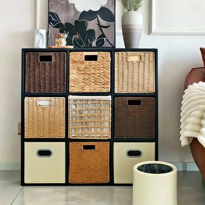 Kommode, neun quadratische Gitter-Rattan-Weberei, Calek-Regale, Aufbewahrungsschränke, Wohnzimmer-Sideboards, Aufbewahrungsschränke,