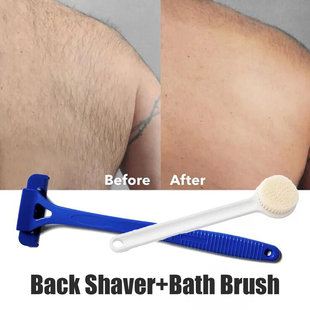 Man Back Shaver Bath Brush Shaving Set Body Razor Back Hair Shaver Two Head Blade Foldable Trimmer Long Handle Removal Razors