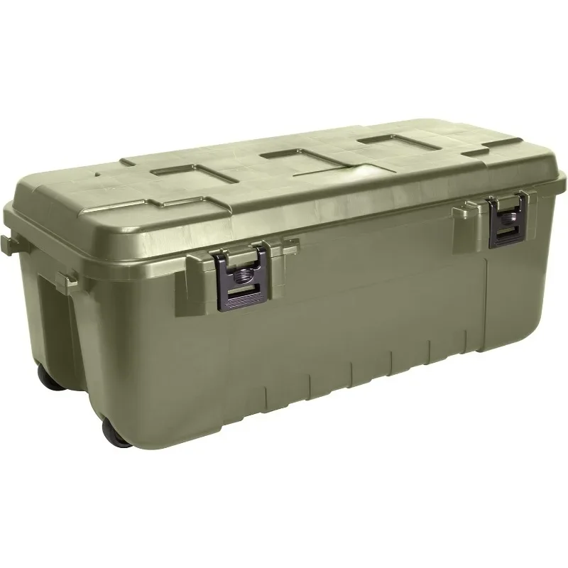 Storage Trunk with Wheels, Green, 108-Quart, Lockable Storage Box,  Hunting Gear and Ammunition Bin, Heavy-Duty Containers