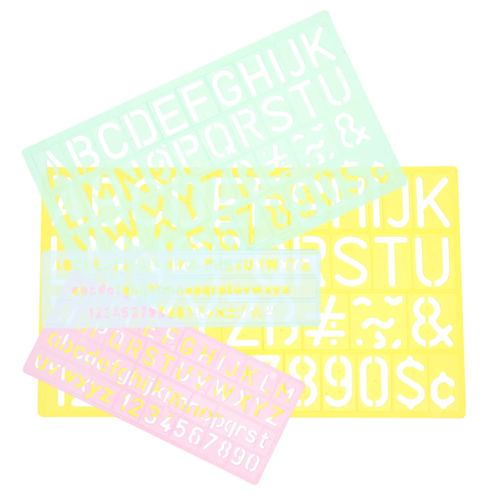 4Pcs Multifunctional Ruler Set Environmental Plastic Stencils Sturdy Waterproof Washable Letter Number Symbols for Scrapbooking