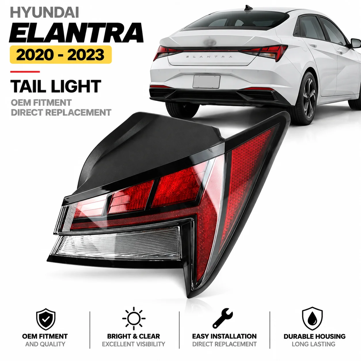 For Hyundai Elantra 2021 2022 Left/Right Side Car Tail Light Rear Bumper Light Stop Brake Lamp Turn Signal Warning