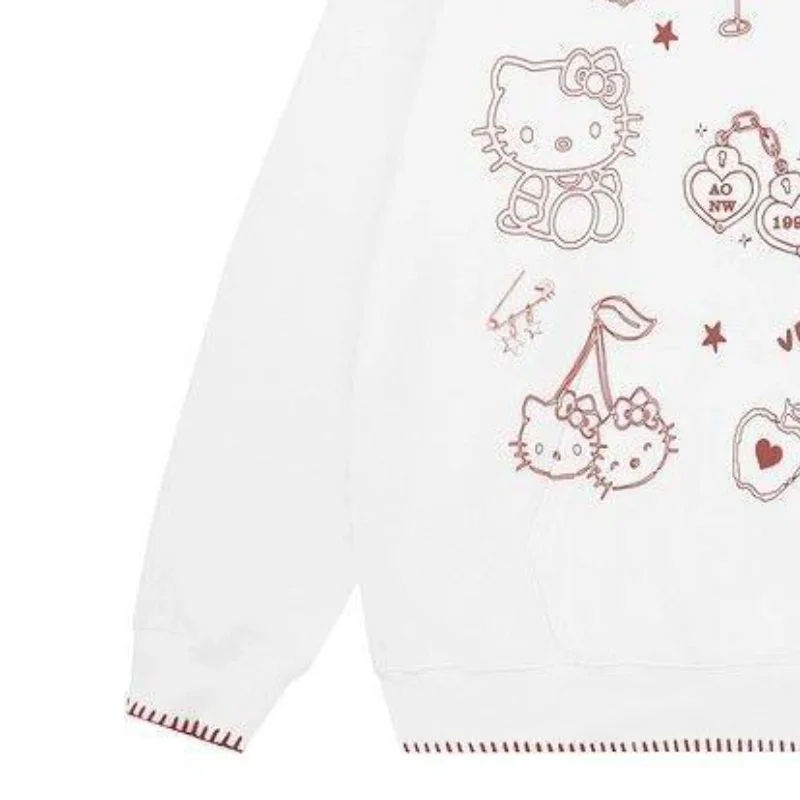 سانريو مرحبا كيتي الخريف والشتاء الحد من العمر سترة فضفاضة Kawaii أنيمي موضة عادية مقنع البلوز قطعتين مجموعة امرأة