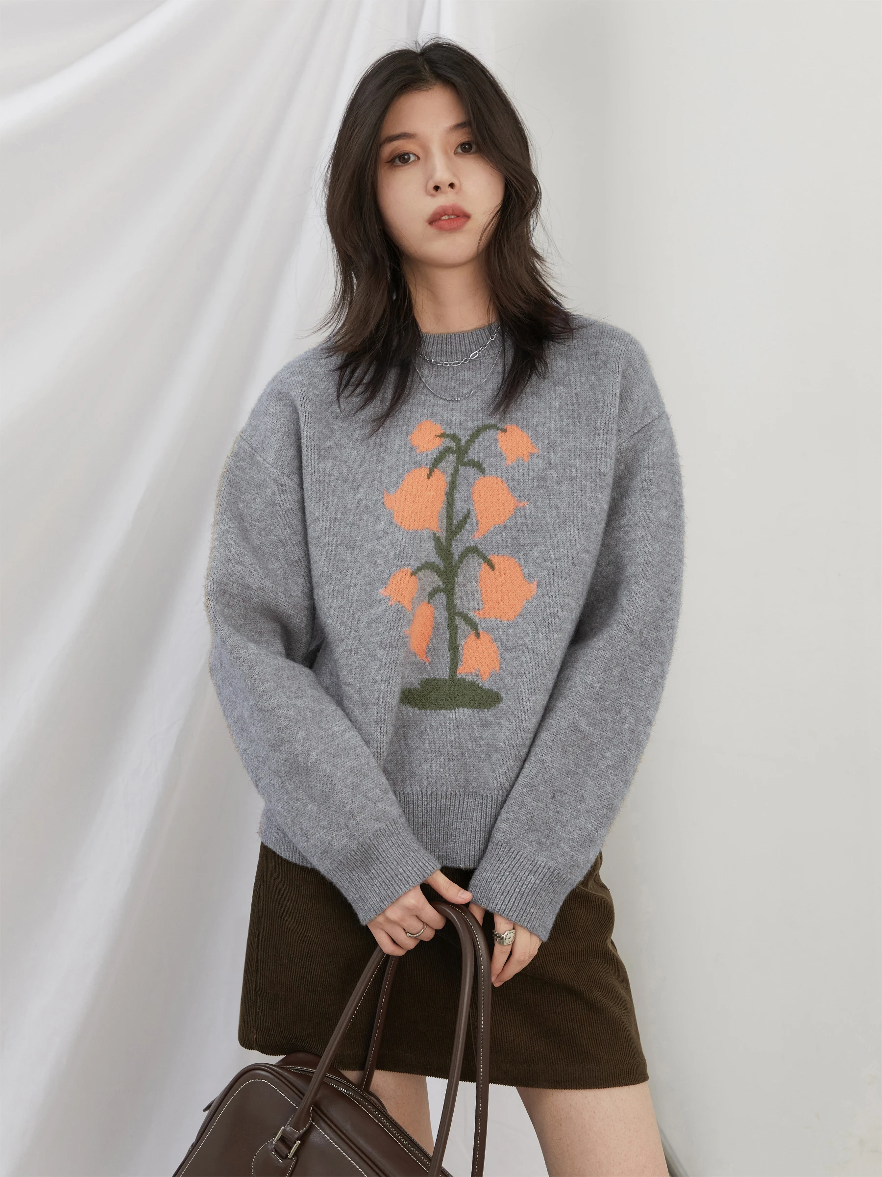 

CHICVEN Новый зимний свитер Thiened Camere, круглый теплый вязаный зимний свитер свободного покроя с цветочной вышивкой