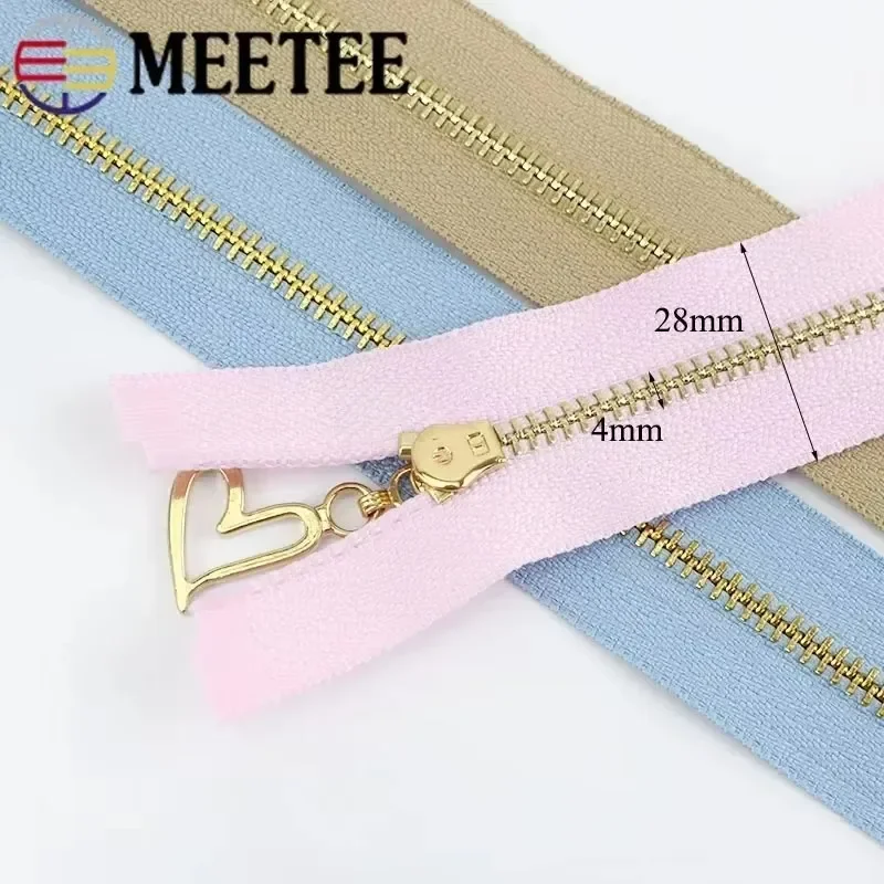 2/5Pc Meetee 3# Metal Zipper Close/Open End Gold Teeth Zip Closure Decor Zippers for Bag Jeans DIY Pants Placket Sewing Material