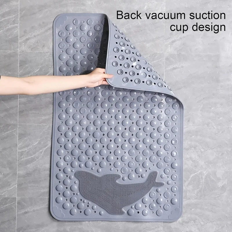 Dolphin Print PVC Non-Slip Shower Mat 35×70cm, Waterproof Anti-Skid Bath Rug for Bathroom Tub