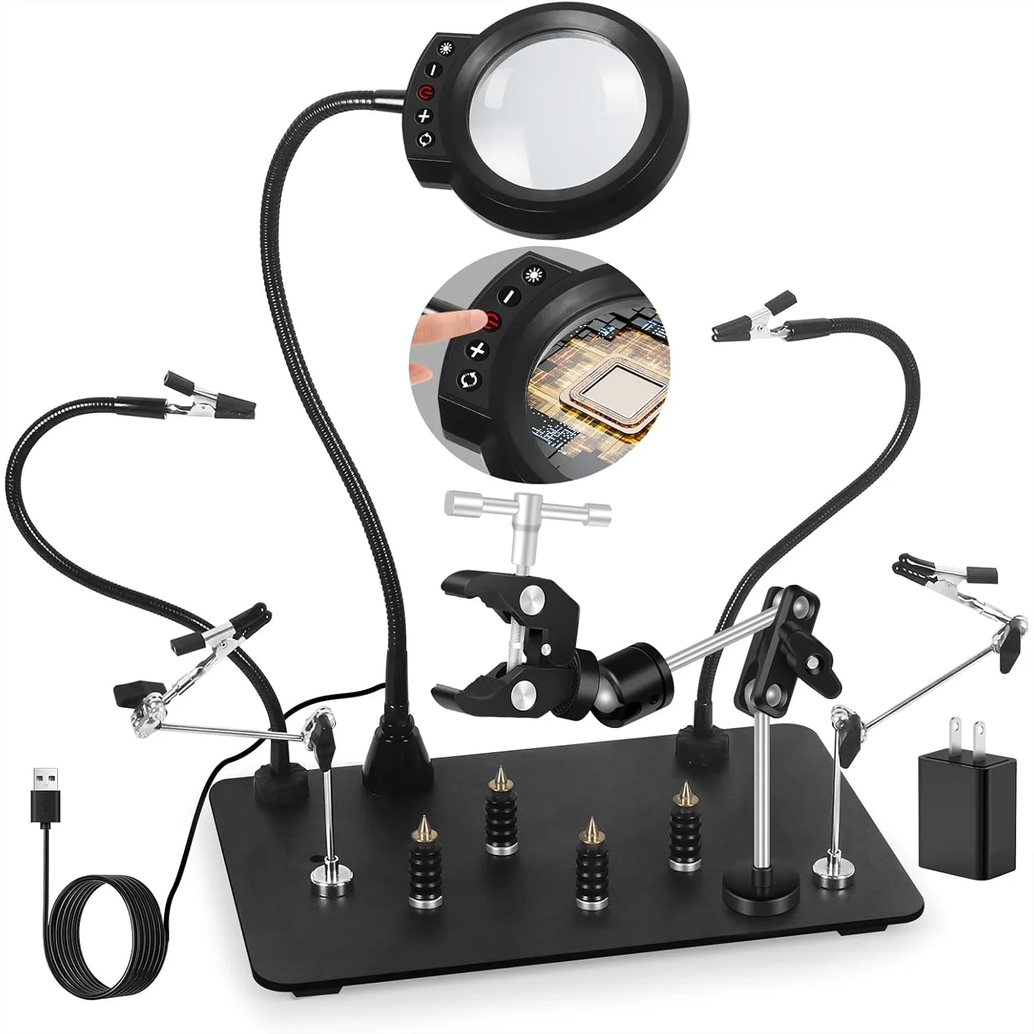 

Helping Hands Soldering Station with 5X Magnifying Lamp, 4 PCB Holders, Sturdy Flexible Arms for Soldering and Jewelry Crafts