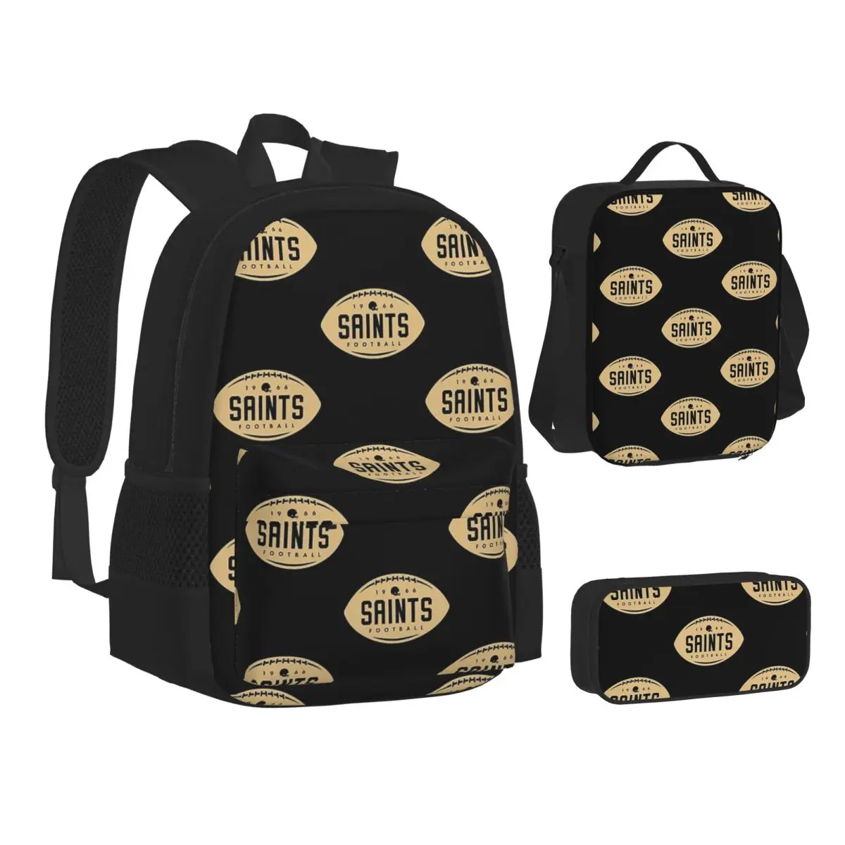 Football Shape New Orleans Saints Backpacks Boys Girls Bookbag School Bags Kids Rucksack Lunch Bag Pen Bag Three-Piece Set