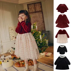 KS AW Children's Clothing Toddler Girls Velvet Patchwork Mesh Dresses Newborn Baby Christmas Rompers Lace Jumpsuit Climbing Suit