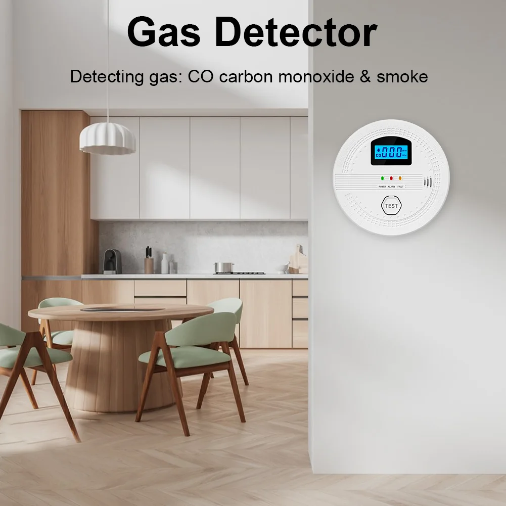 2 In 1 CO และเครื่องตรวจจับควันจอแสดงผล LCD แบบพกพา Fire Co Alarm แบตเตอรี่ขับเคลื่อน CO Gas Monitor Alarm สําหรับคลังสินค้าในบ้าน