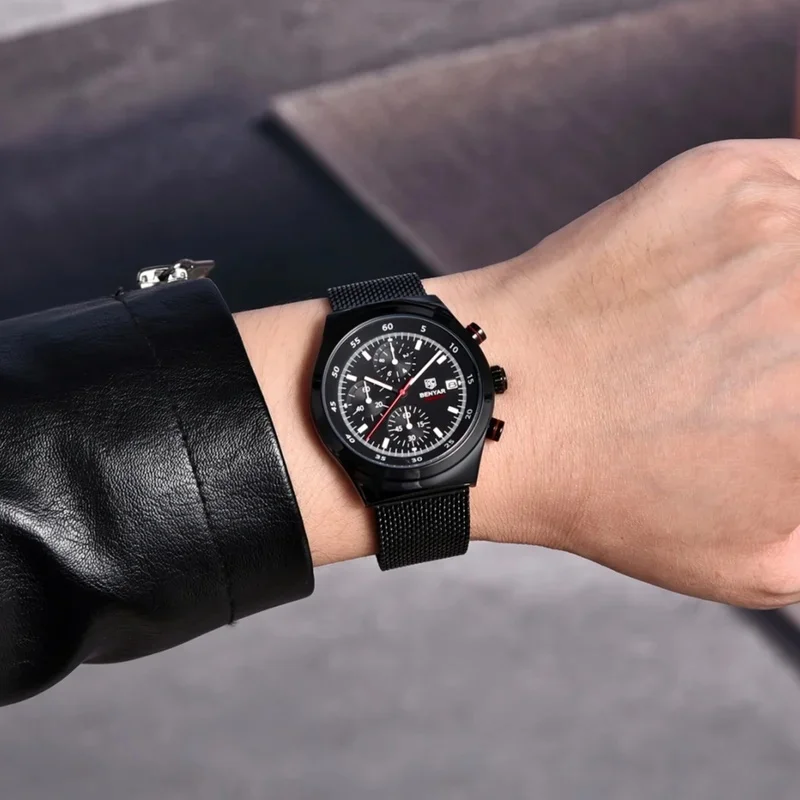 New BENYAR Elegant Quartz Watches for Man Multifunction Luminous Calendar Chronograph Luxury Business Men's Watch Montre Homme