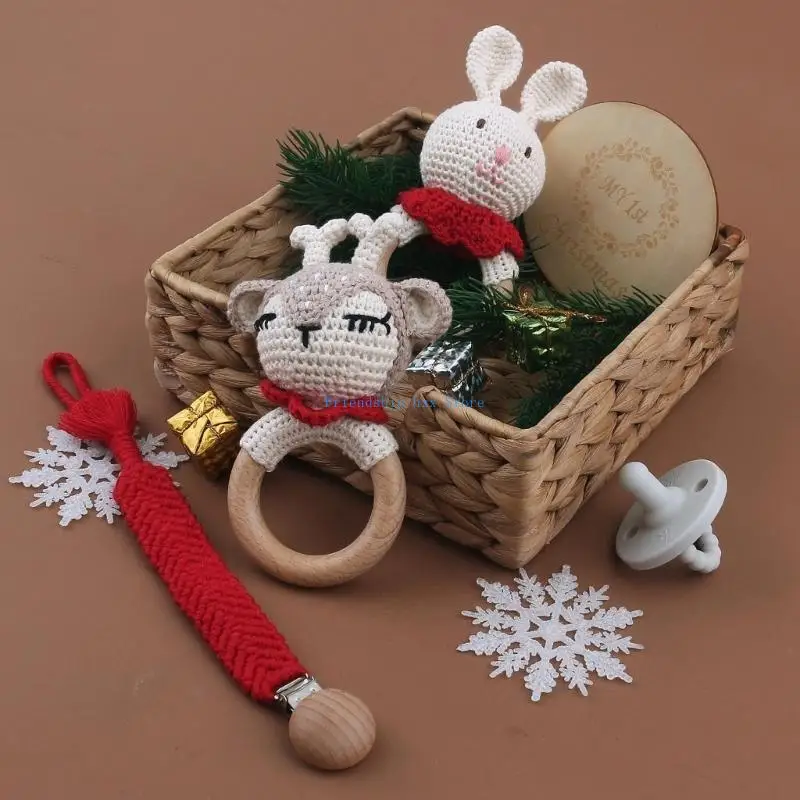 F1CB لعبة خشبية معلقة للرضع، حلقات كروشيه بوهو ستايل للأطفال من عمر 0 ​​إلى 12 شهر، خالية من مادة BPA