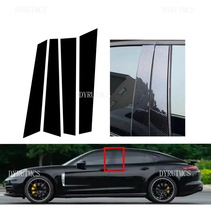 

4pcs Glossy Black Pillar Post Carbon Fiber Fit For Porsche Panamera 971 2017-2022 2018 2019 Window Door Deal B CCover Sticker