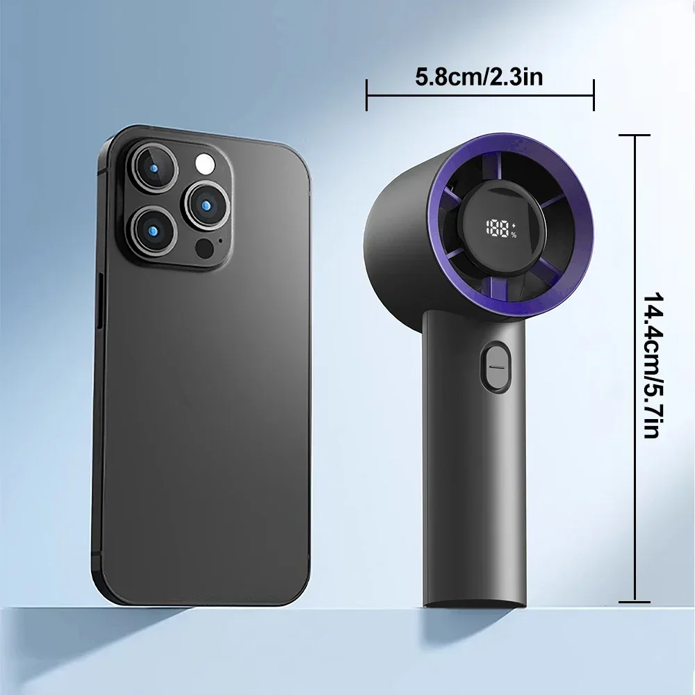 Portable Handheld Mini Fan USB Rechargeable 5 Speed  Electric Fan with LED Display Screen for Home Office Outdoor Travel Camping