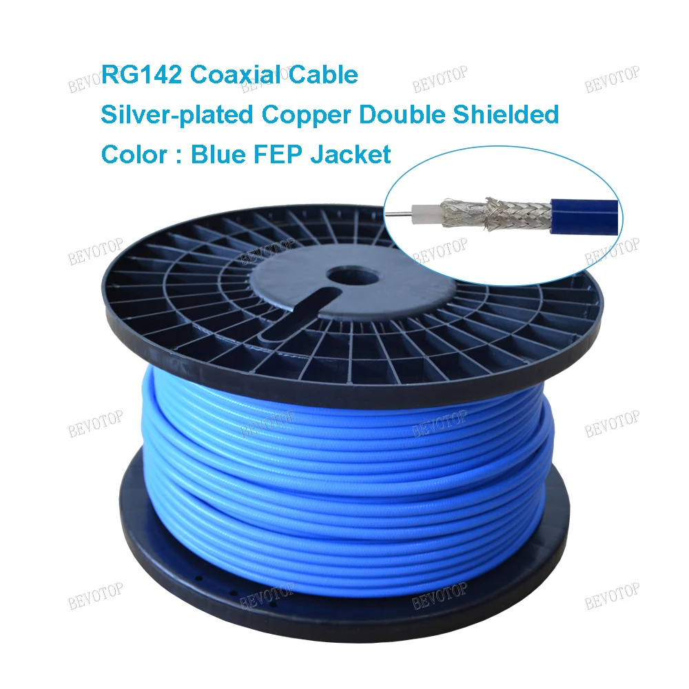 BEVOTOP RG142 Coaxial Cable Silver-plated Copper Double Shielded RF Coaxial Cable 50 Ohm Low Loss FEP Brown or Blue Color