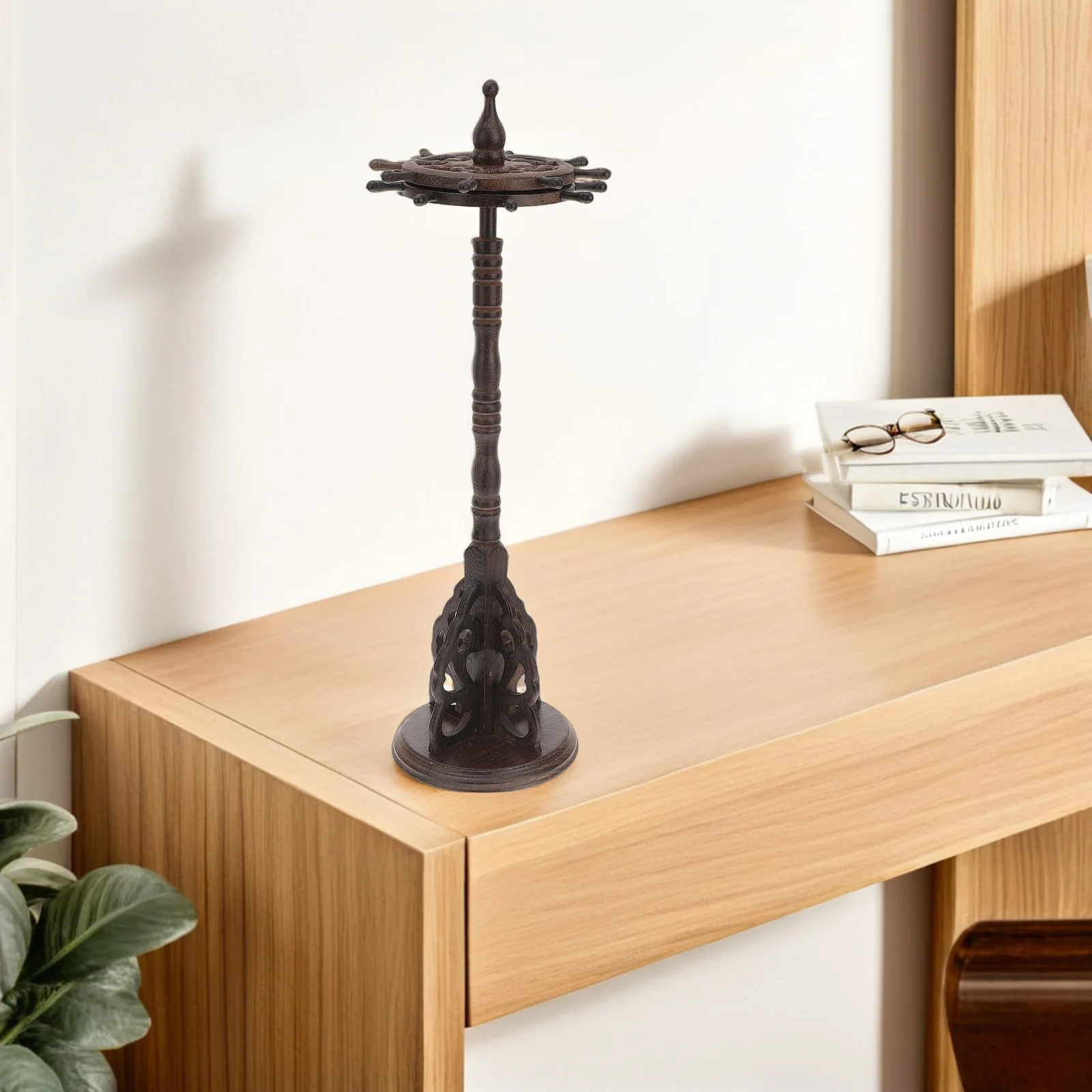 1 قطعة فرشاة خشبية جودة القلم رف معلق خمر قاعدة مستديرة فرشاة قلم تخزين سطح المكتب ديكور منظم للمكتب #4