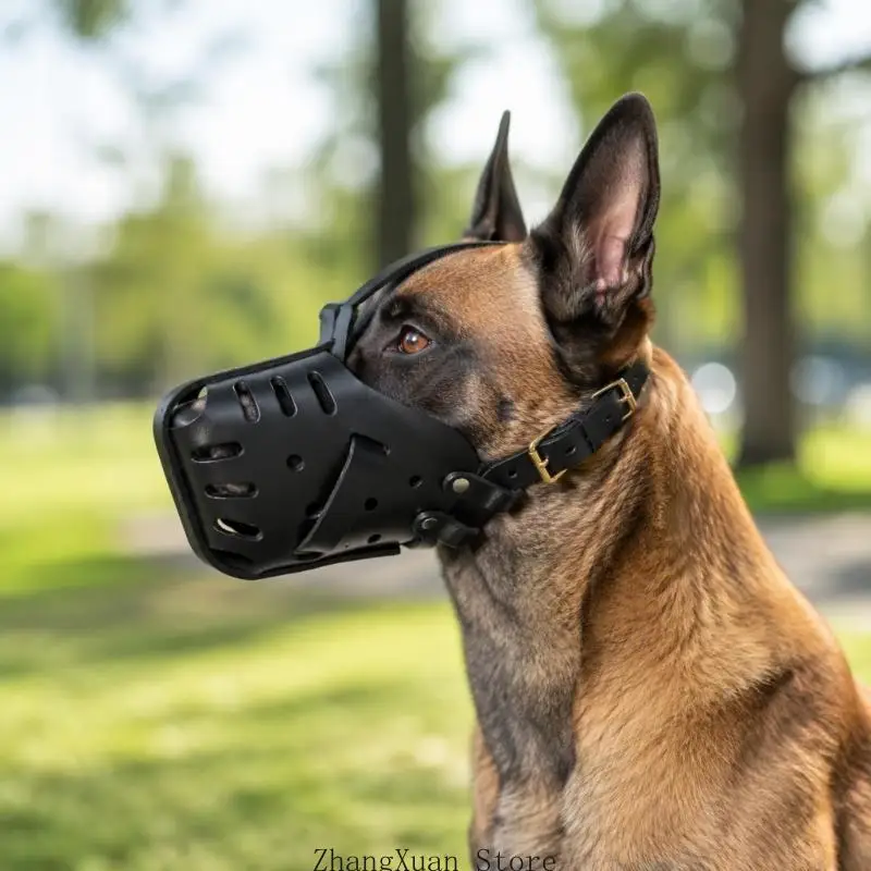 Verstellbarer Hunde-Mundschutz, Korbmaulkorb aus Leder für Training und Outdoor-Einsatz, 3XUF – Detail 3