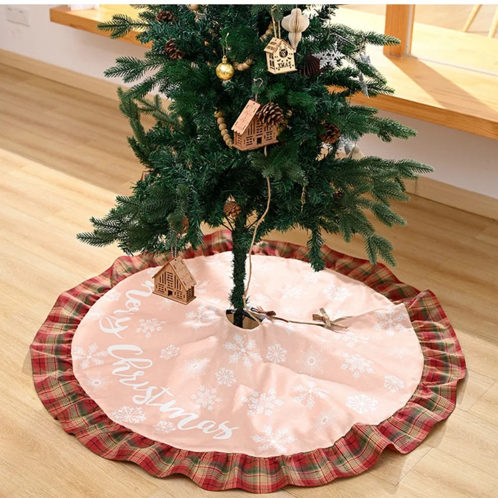 

Christmas Tree Skirt With Buffalo Plaid Ruffle Burlap Snowflake Tree Apron Durable Party Home Decorations Xmas Tree Bottom Dress