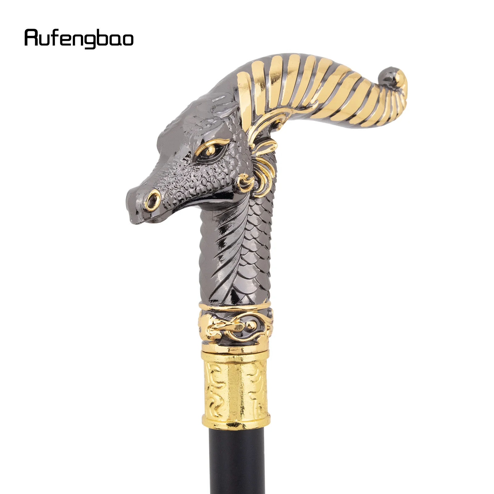 Bengala de Luxo Amarela e Preta Dragão para Festa, Bengala Decorativa Elegante com Punho de Cruz, 93cm