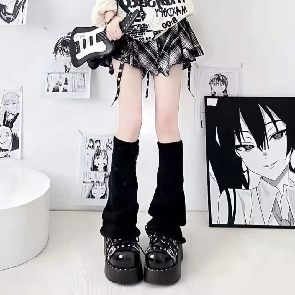 Japanese Style Harajuku Knit Leg Warmers Striped Slouchy Knit Leg Warmers Socks Chain Loose Stacked Boot Socks For Women