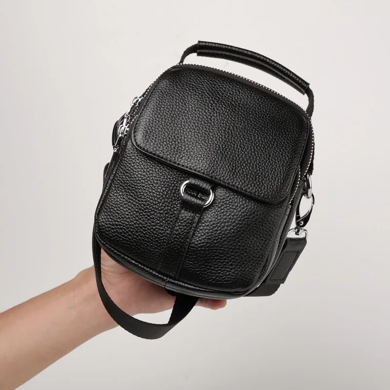 New Mini Crossbody Genuine Messenger Bag Leather Fashion Single Shoulder Multifunctional Cowhide Men's Backpack Daily Small Bag
