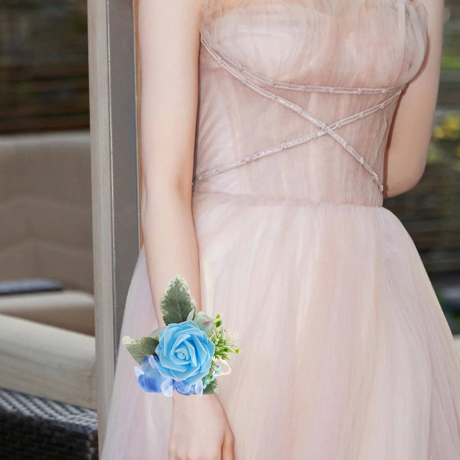 

Wedding Wrist Corsage Bracelet Floral Pearl Accented Wristband for Bride Bridesmaid Hand Flower Decor Prom Dance Festival Beach