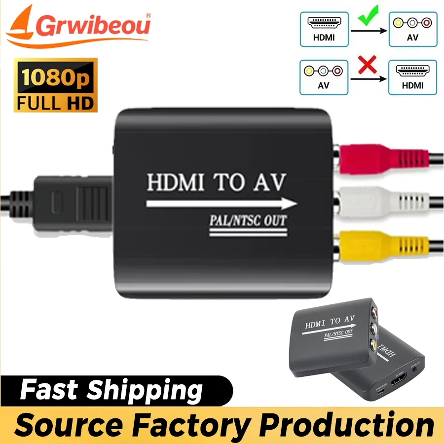 

1080P HDMI-compatible To AV RCA CVSB L/R Video Scaler Composite Adapter Converter Box for PC HDTV Projector Support NTSC PAL