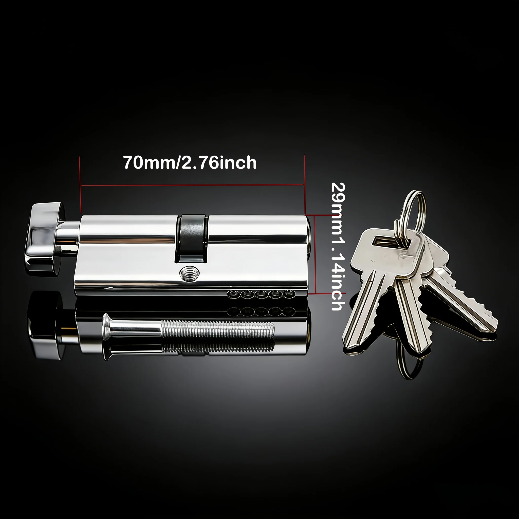 1Pc Door Handle Lock Cylinder, Comes with 3 Keys, Brushed Surface Finish, Safe and Reliable, Durable, Size 70mm/ 2.76 Inch; Metal Door Handle Lock Cylinder, Door Lock Replacement Parts, Suitable for Household Door Locks, Upgraded Anti-Theft Performance view 3