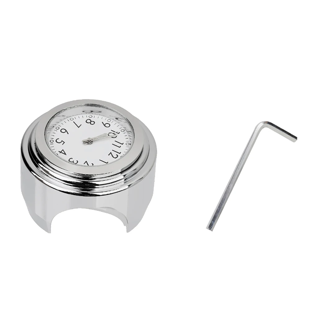 Motorcycle Handlebar Dial Clock Shockproof Waterproof White Electroplated Surface Aluminum Part for Universal Fit 7/8 Inch