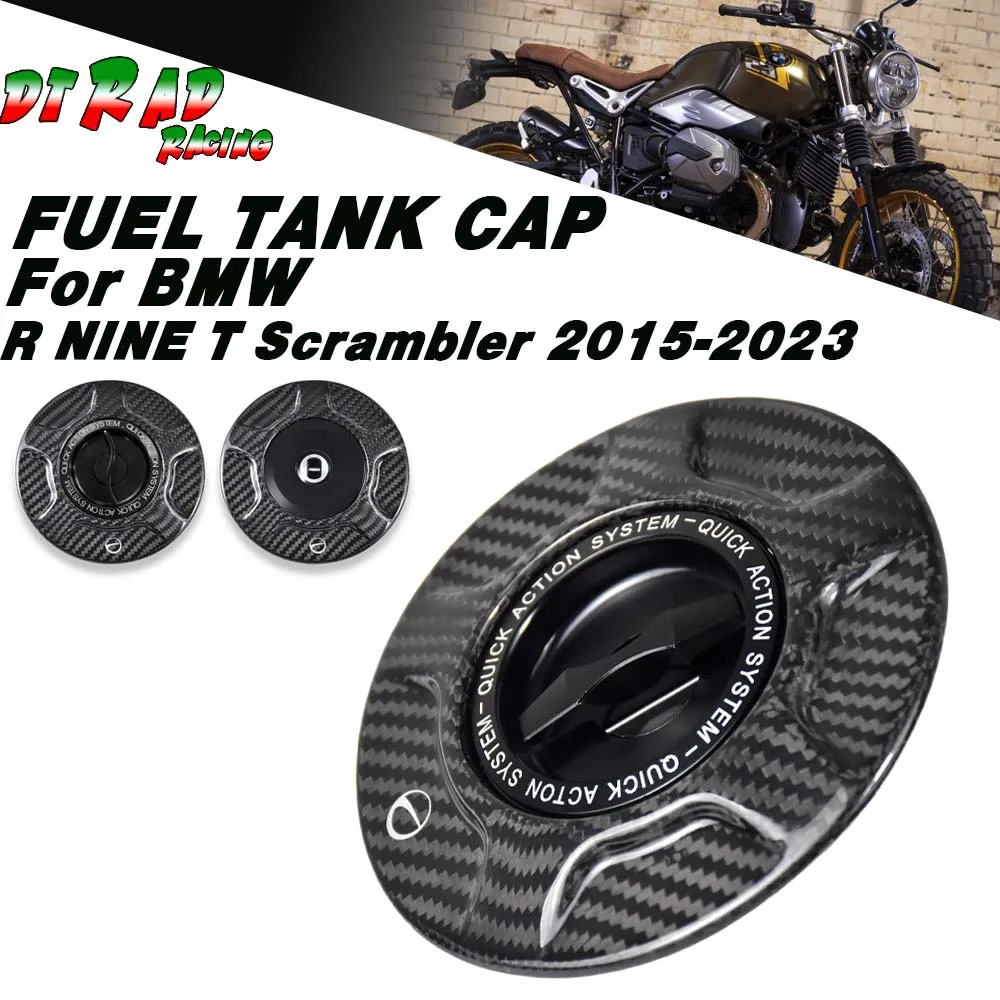 For BMW R Nine T Scrambler 2015-2023 Carbon Fiber Quick Rotate Opening Fuel Filler Cap With Key Locking Oil Plug Petrol Tank Cap