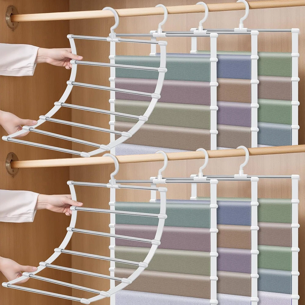 

Многослойная лестничная вешалка для брюк из нержавеющей стали, компактный бытовой органайзер для шкафа, складная полка для хранения брюк без следов