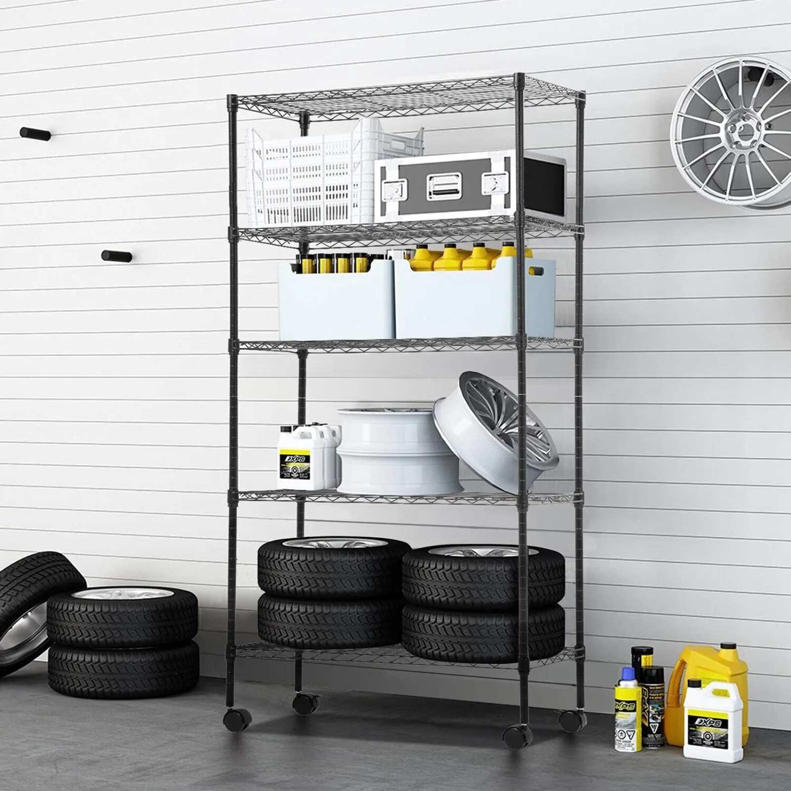 

Wire Shelving Unit Metal Shelf with 5 Tier Casters Adjustable Layer Rack Strong United States