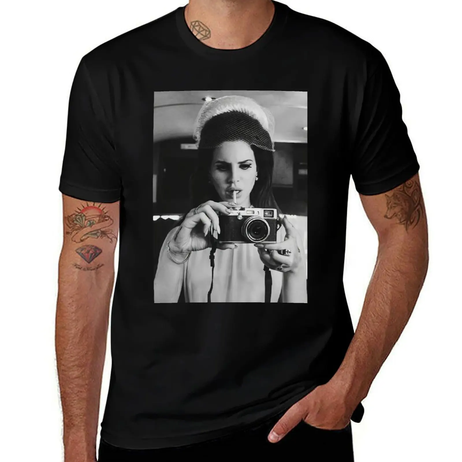 Portrait Women Smoking Style Poster T-Shirt Basic Casual Short Sleeve Cotton Shirt