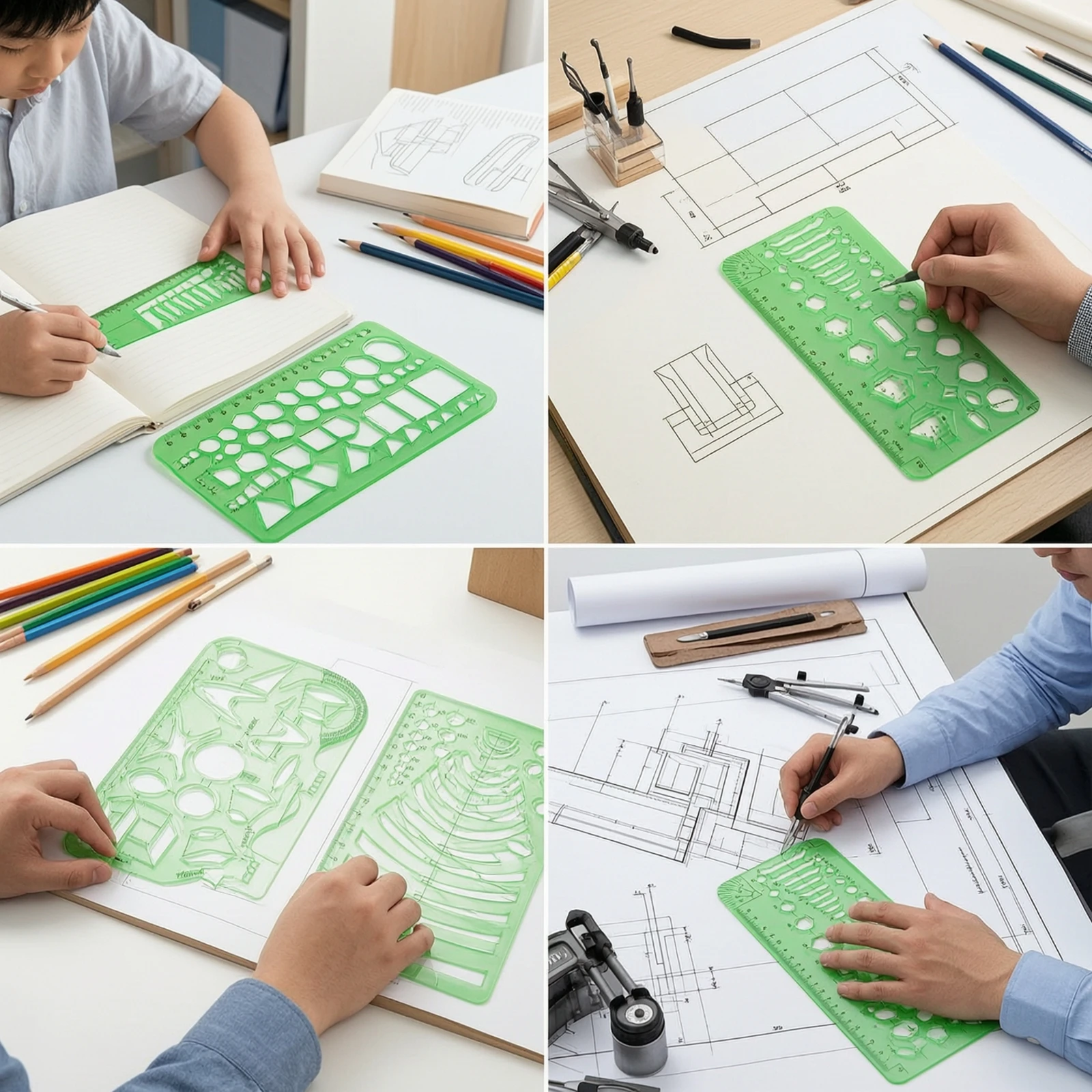 6 Pieces Stencil Ruler with Geometric Shapes Translucent Drafting Template Ruler Geometric Drawing Template Rounded Corners
