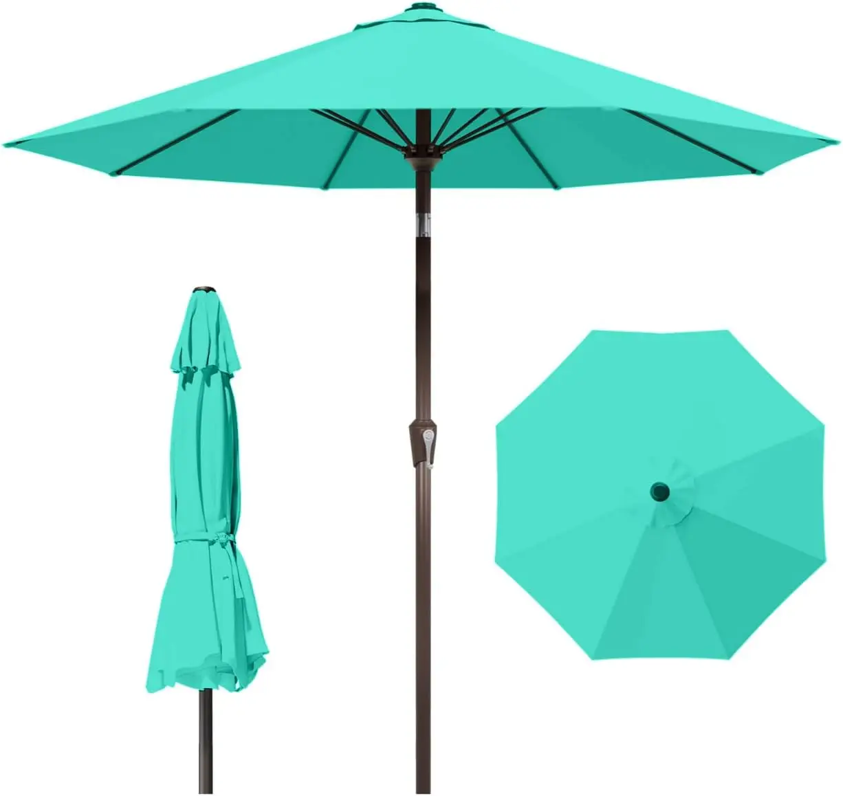 

Зонт для патио 3 м (10 футов) с ручкой-кривошипом и регулировкой наклона, УФ-стойкий водонепроницаемый купол для сада, террасы, двора, бирюзовый