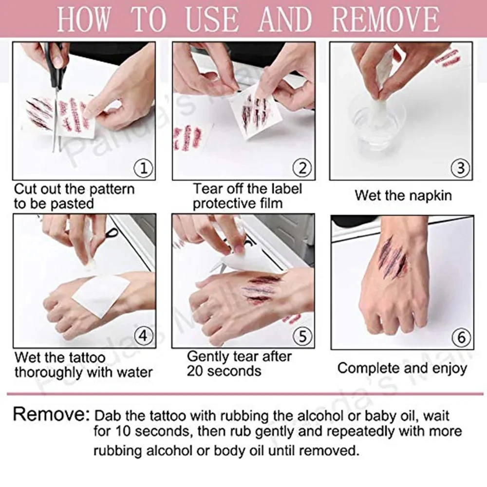 3 أوراق/مجموعة ملصقات وشم مؤقت للهالوين مقاومة للماء تدوم طويلاً، رعب واقعي، ندبة جرح للحفلات DIY هيئة آرت ديكو #4