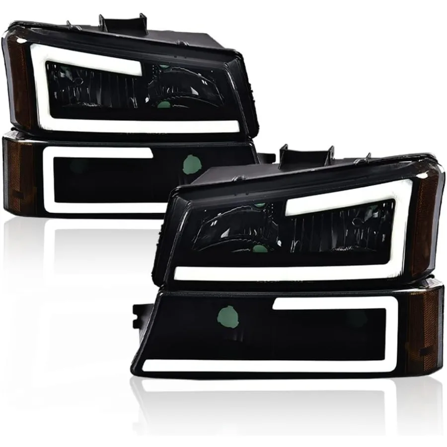 

Светодиодные фары в сборе, совместимые с Chevy Silverado 1500 2500 3500HD 2003 2004 2005 2006, фара-бампер с дымчатыми линзами, черные