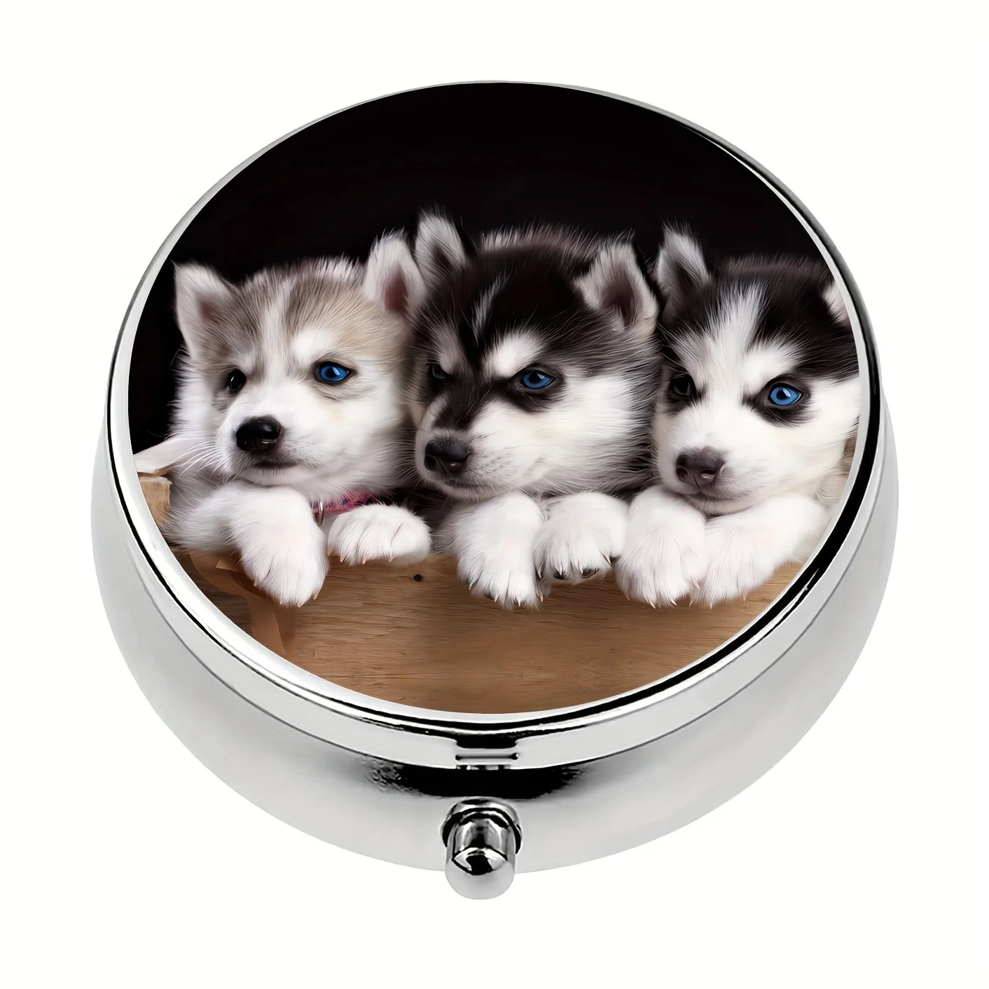 Cute Siberian Husky Puppy Pill Box,3 Compartment Medicine Pill Organizer,Mini Pill Box,Pill Case For Purse,Travel Portable Box