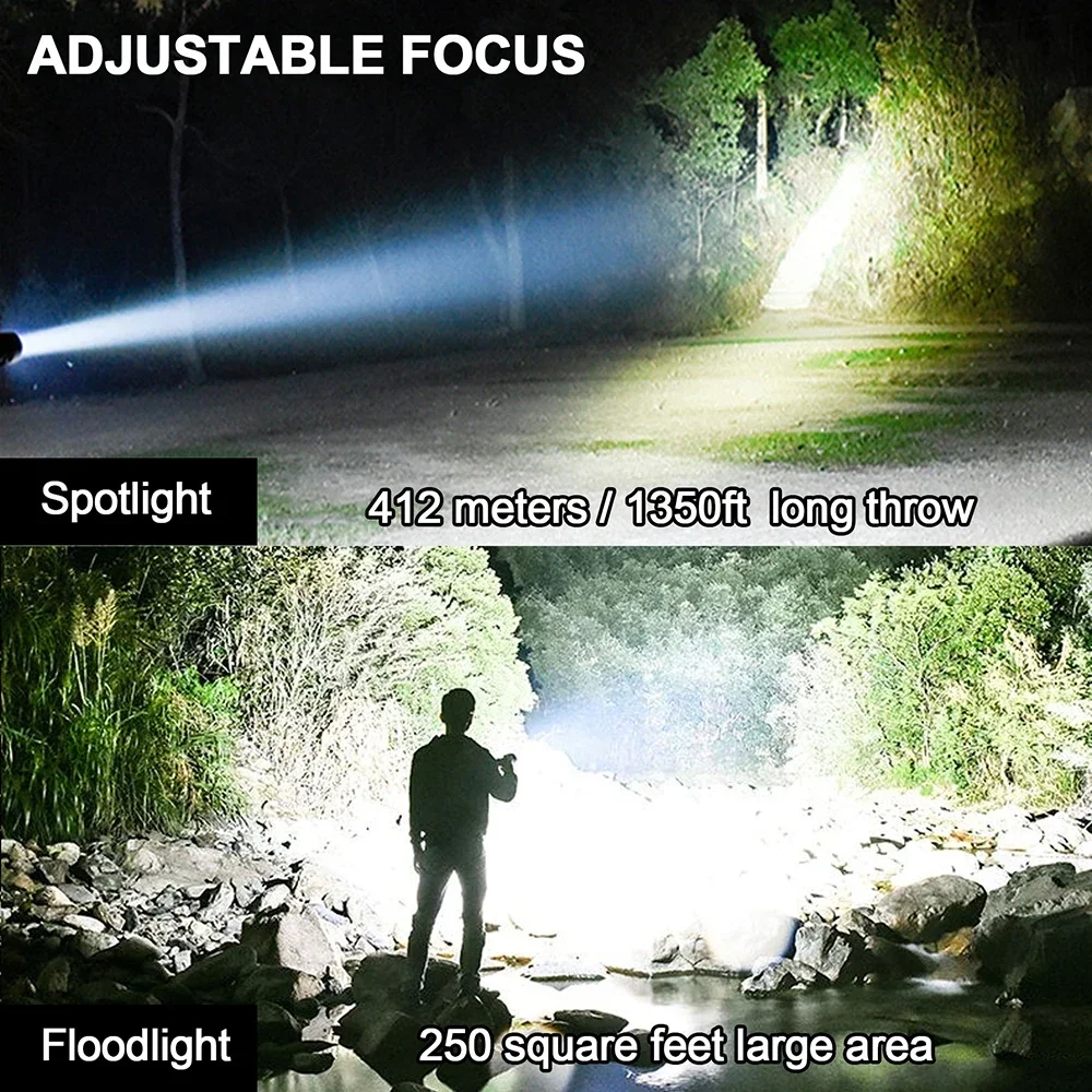 5000LM Tactical P70 LED Flashlight Long-Range USB Charging Torch Power Display Hand Lamp 5 Modes Lantern Emergency Broken Window