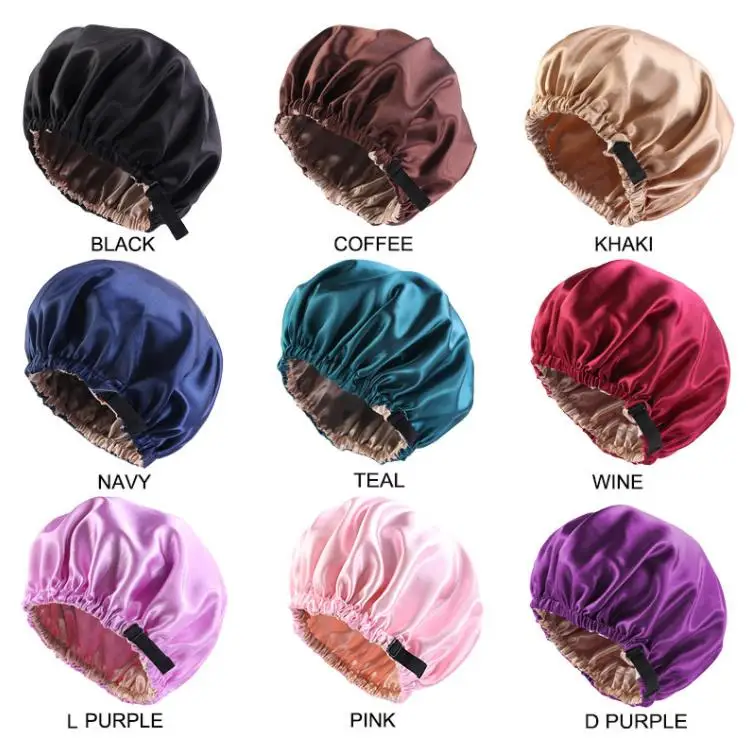 Satin Hair Cap For Sleeping Invisible Flat Imitation Silk Round Haircare Women Headwear Ceremony Adjusting Button Night Hat  SN