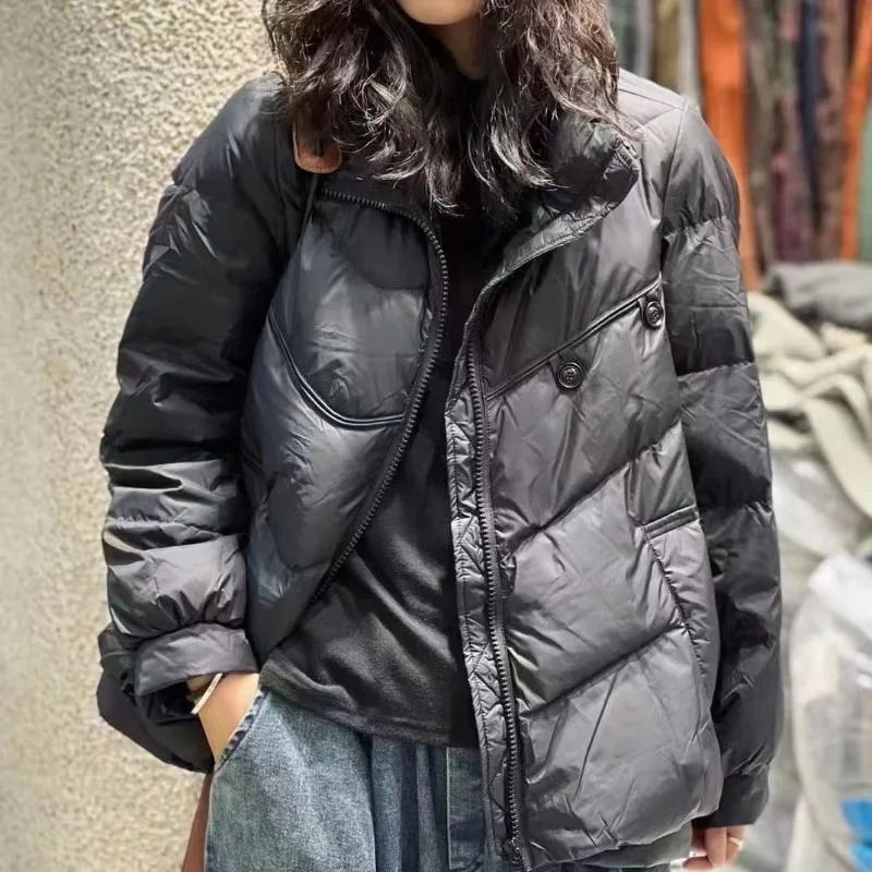 

2023 New Women White Duck Down Jacket Winter Coat Female Short-length Loose Parkas Thicken Outwear Fashion Stand Collar Overcoat