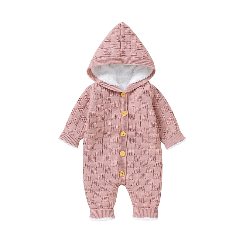 0-18m Baby Rompers Long Sleeve Knit Newborn Netural Fleece Jumpsuits with Hood Autumn Winter Outerwear Infant Boys Girls Clothes