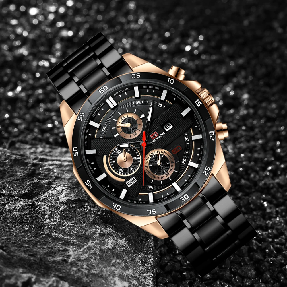 2022 Men's Luxury Fashion Business Multifunctional Quartz Stainless Steel Strap Calendar 3ATM Waterproof Wristwatches For Man